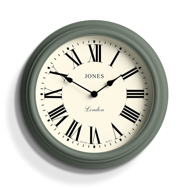 Jones Clocks Venetian wall clock | Classic round clock | 30cm | Green | Roman numerals | Traditional design ideal for kitchen, living room or bedroom