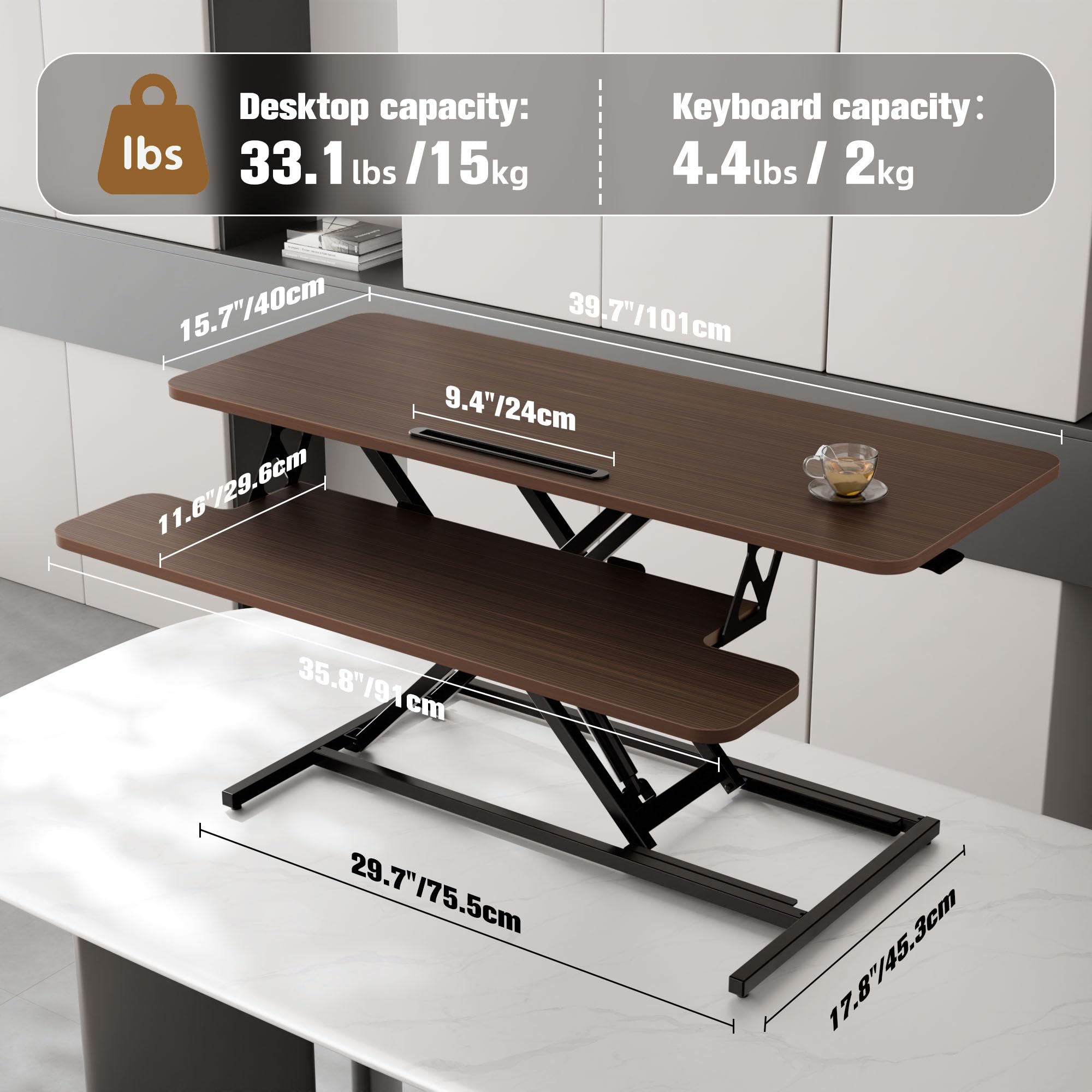 ERGOMAKER Height Adjustable Standing Desk Converter - 101cm (40 Inch) Wide Platform Tabletop Workstation - Quick Sit to Stand Desk Riser for Dual Monitors White
