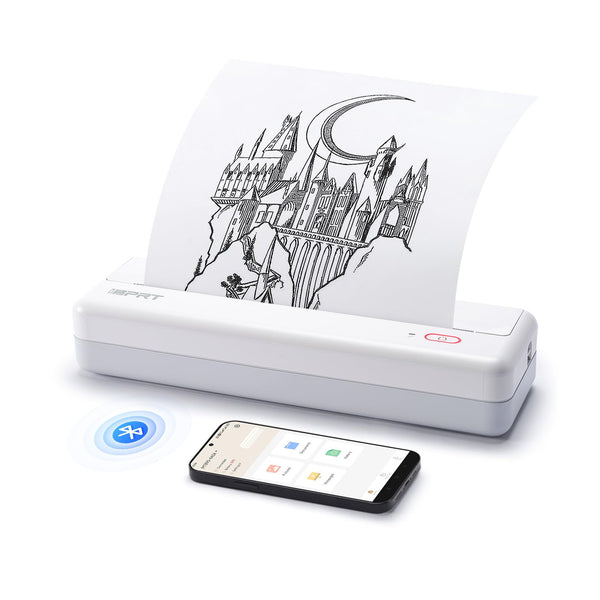 iDPRT Portable Printer -Mobile Thermal Printer for Travel, Inkless Technology for Vehicles, Office, Home, School, Bluetooth Connection Compatible with iOS, Android, Tablet & Laptop- White
