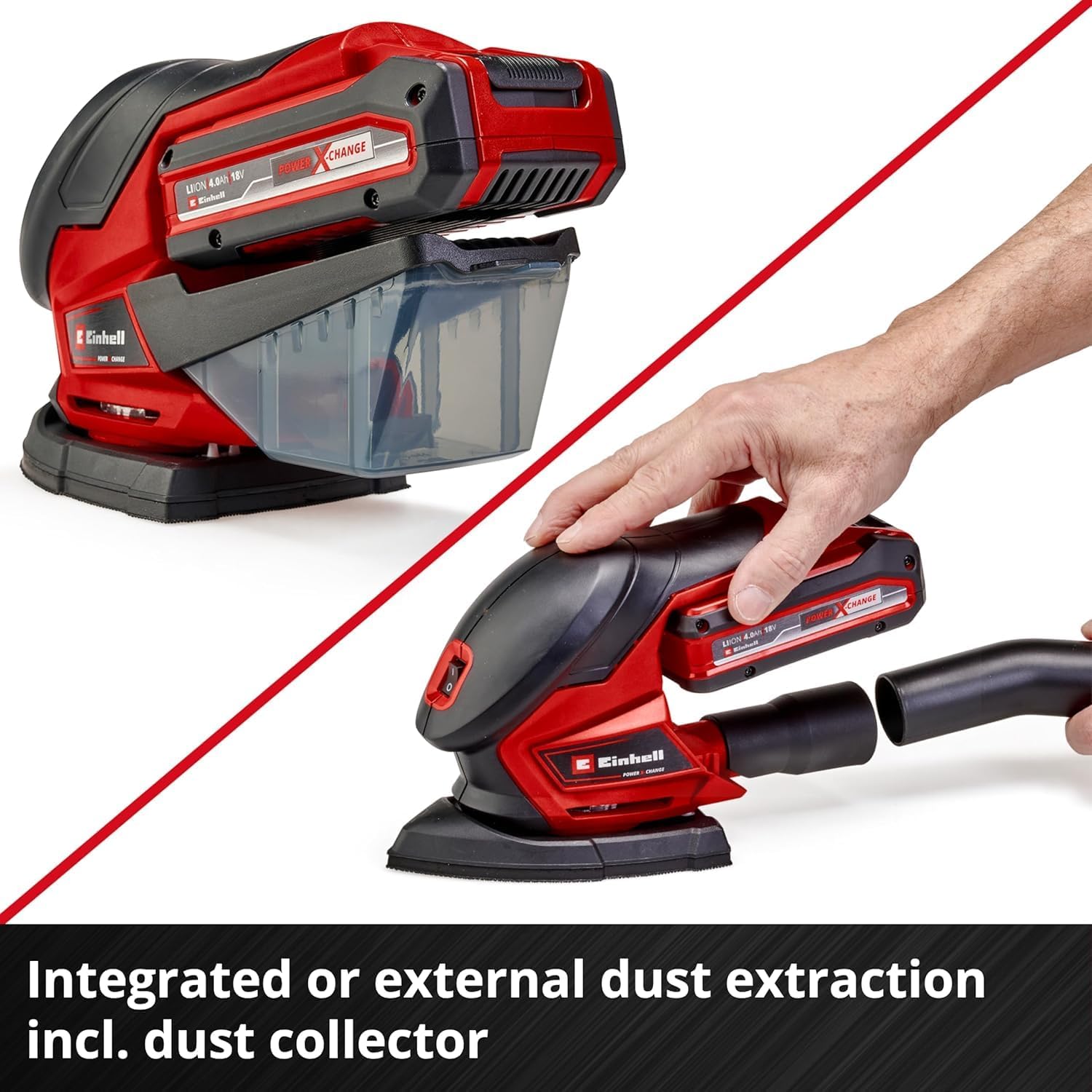 Einhell Power X-Change Cordless Detail Sander - 18V Electric Sander For Wood, Plaster And Metal - TE-OS 18/150 Li Solo Hand-Held Sander With Dust Collection (Battery Not Included)