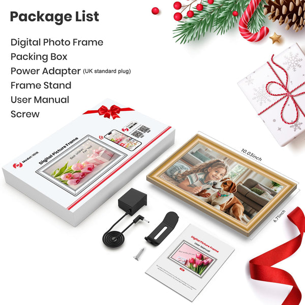 Frameo WiFi Digital Photo Frame 10.1 Inch - 1280x800 HD IPS Touch Screen Picture Frame Electronic, 32GB Memory, Auto Rotate, Wall Mountable, Digital PictureFrame for Sharing Photos and Videos