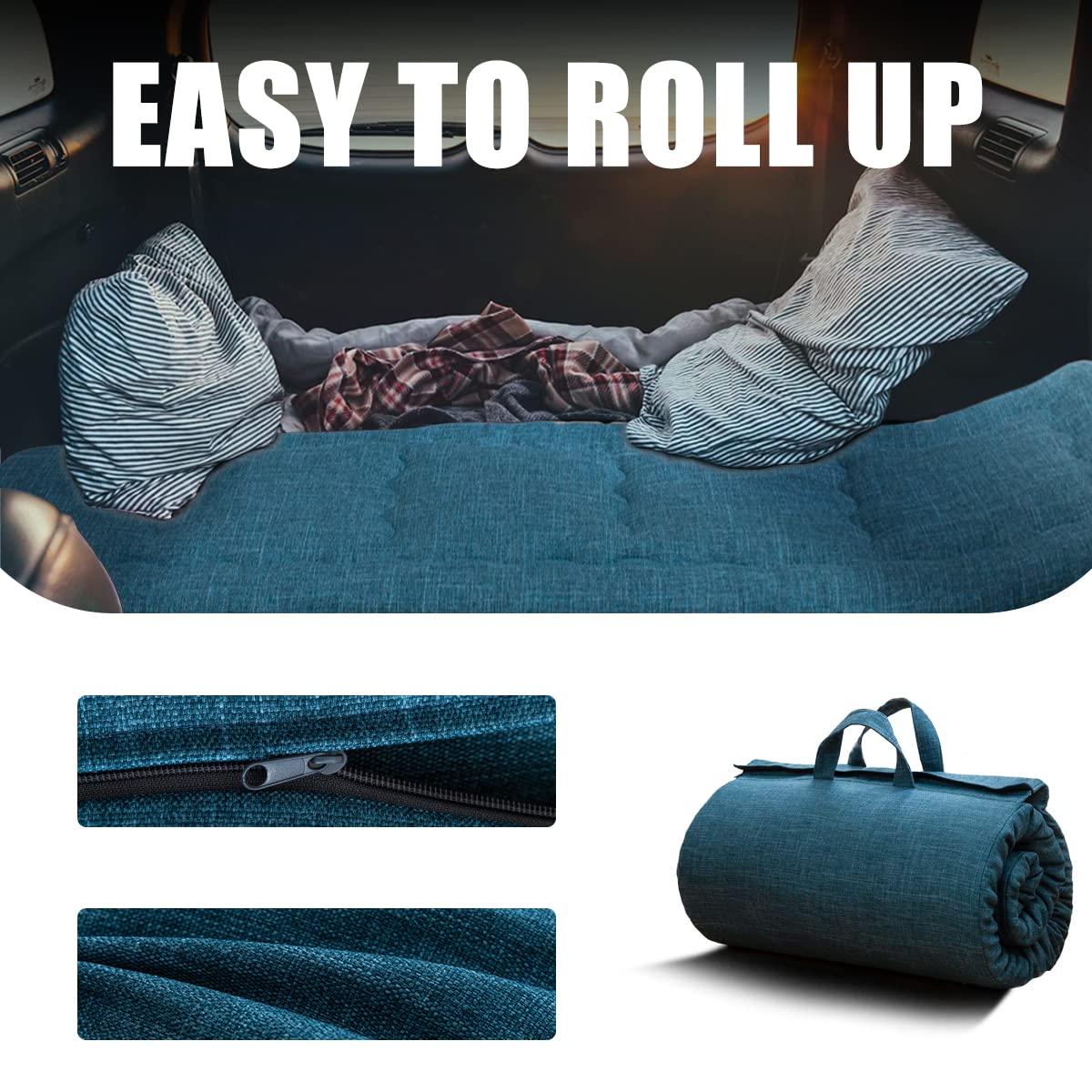 MAXYOYO Portable Foldable Futon Mattress, Hypoallergenic Fabric and High-Density Foam Mattress Pad with Handle and Zipper for Outdoor Indoor Camping