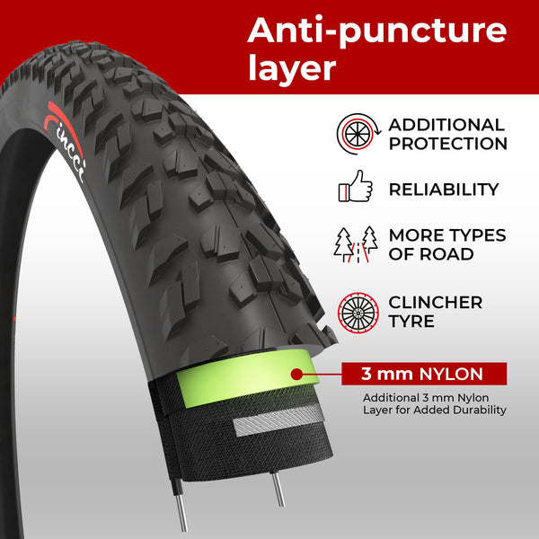 Fincci Bicycle Tyres MTB 26 x 1.95 inch - Pair Foldable Tires 26" with 1 mm Nylon Protection, Tyres 50-559 for Hybrid & Mountain & Electric Bikes -