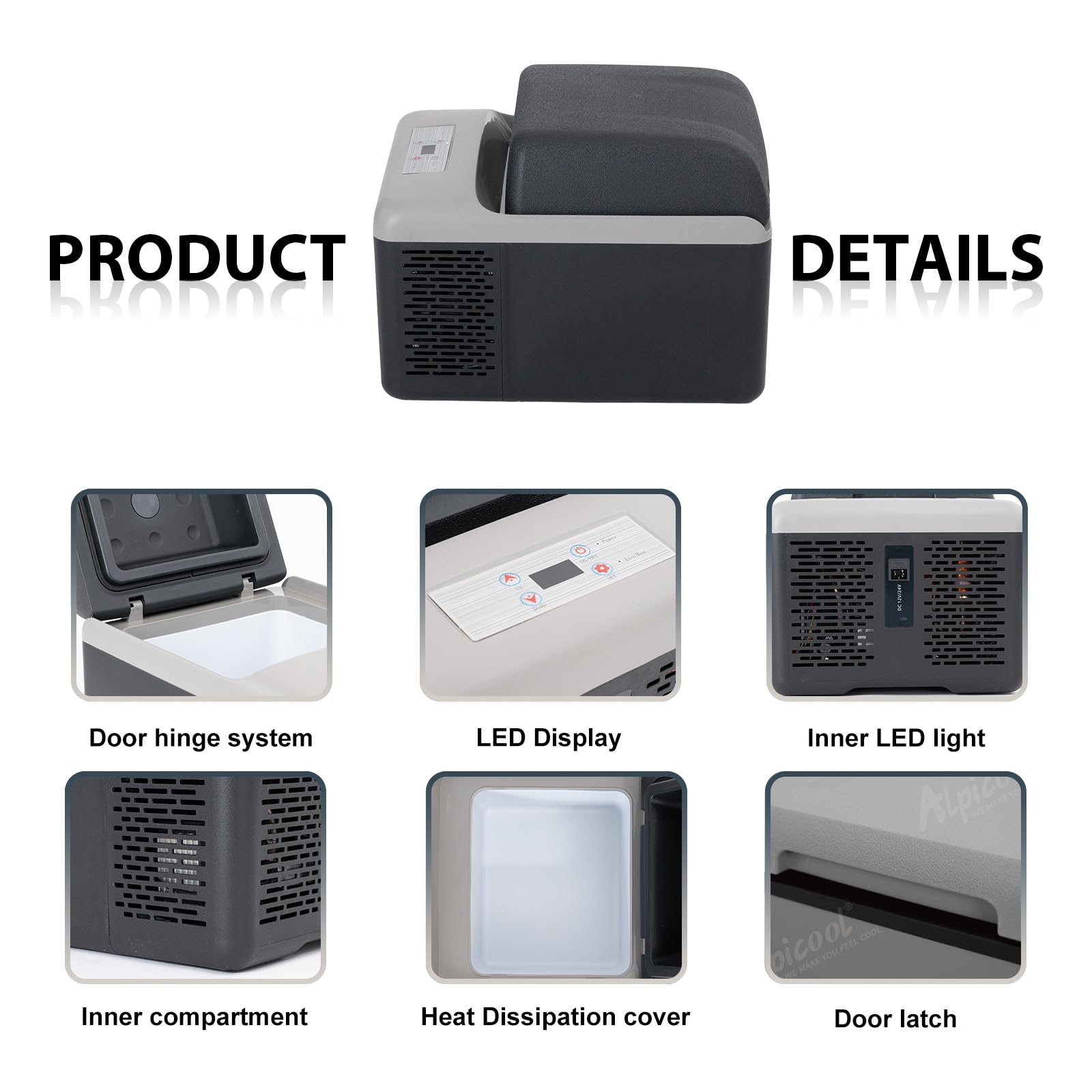 Alpicool C9PT 9L Compressor Car Fridge Freezer, DC 12v Camping Refrigerator, Portable Mini Cool Box for TruckCampervanRVBoat, -20℃ to 20℃(Black)