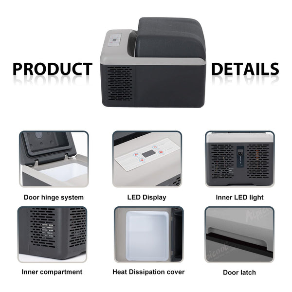 Alpicool C9PT 9L Compressor Car Fridge Freezer, DC 12v Camping Refrigerator, Portable Mini Cool Box for TruckCampervanRVBoat, -20℃ to 20℃(Black)