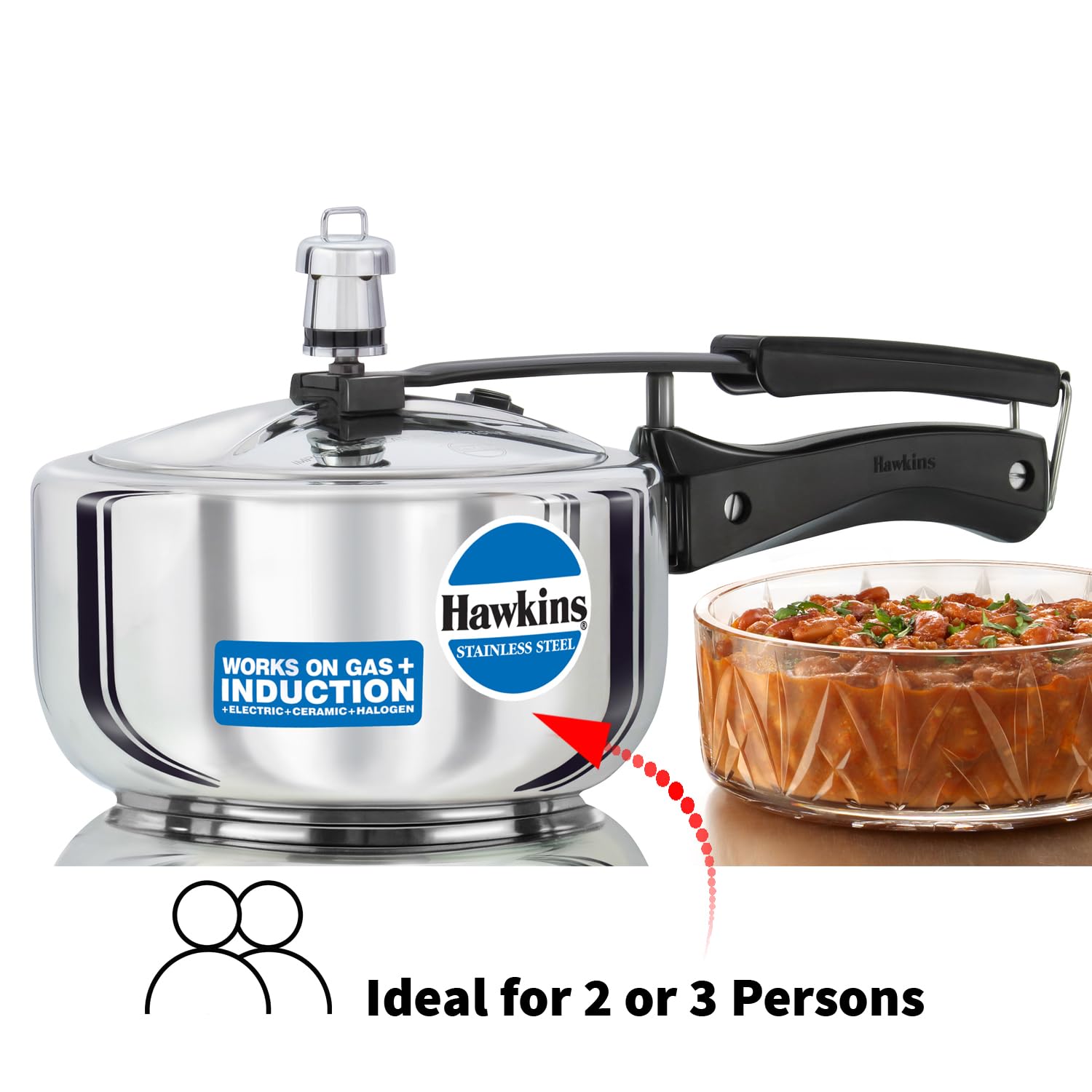 Hawkins Stainless Steel Induction Compatible Pressure Cooker, 2 Litre, Silver (HSS20)