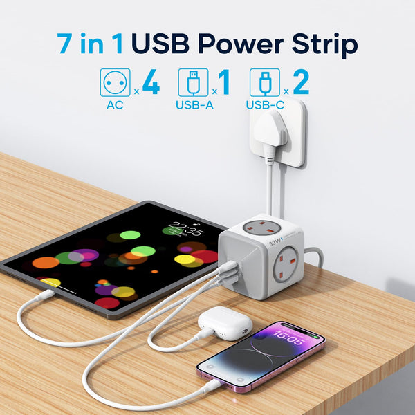 Socket Cube USB C Power Strip with 4 Outlets 3250W and 30W USB C Charging for iPhone 16/15/14, iPad,MacBook, Galaxy, Power Delivery Charging for Game, Dorm Rooms, Home, Office, White