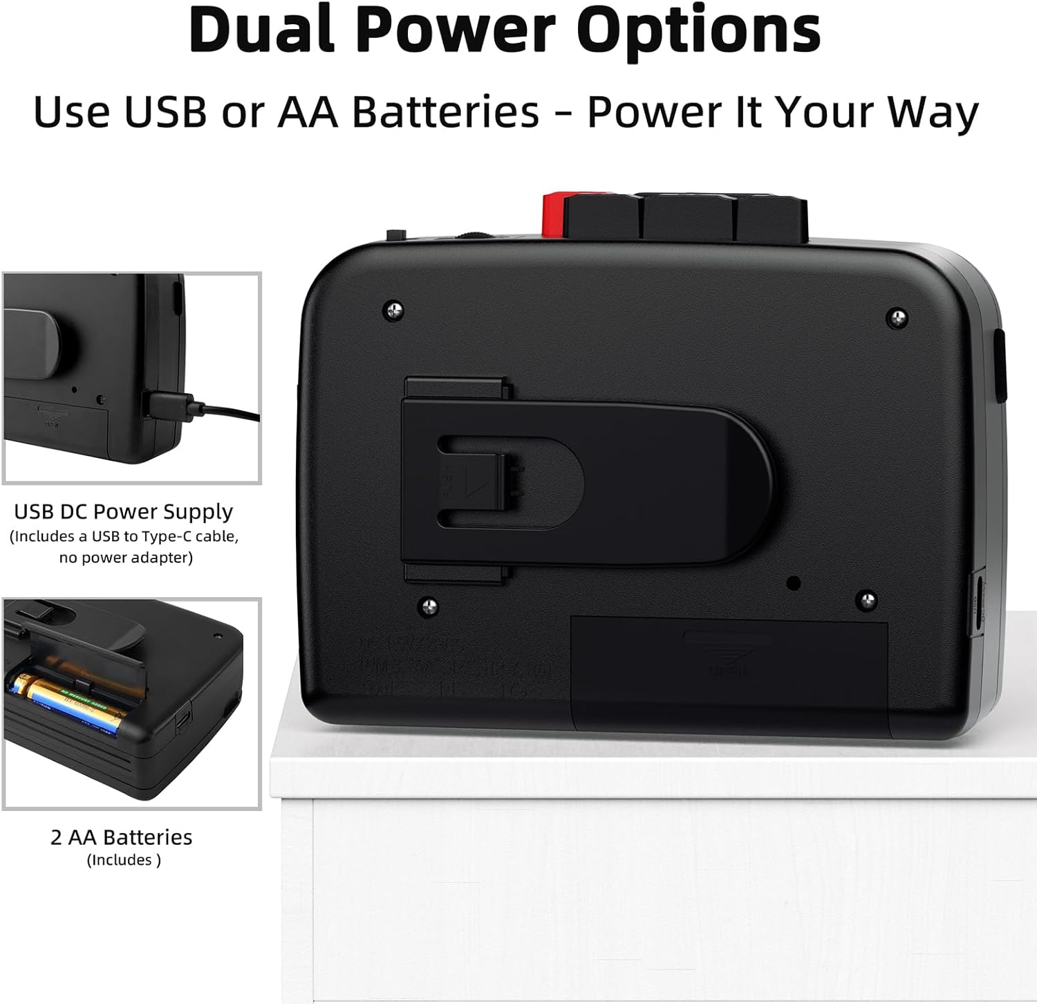Walkmaner Cassette Player/Recorder, Am/FM Radio, Portable Cassette Player, Cassette Recording, Built-in Speakers, Manual Recording, T201 (Black)