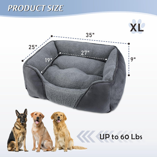MIXJOY Large Dog Bed Washable, Grey Dog Bed Puppy Beds Orthopedic Pet Bed with Anti-Slip Bottom, Low Front Edge Dog Bed for Border Collie, Golden Retriever, French Bulldog, 76×61×23 cm