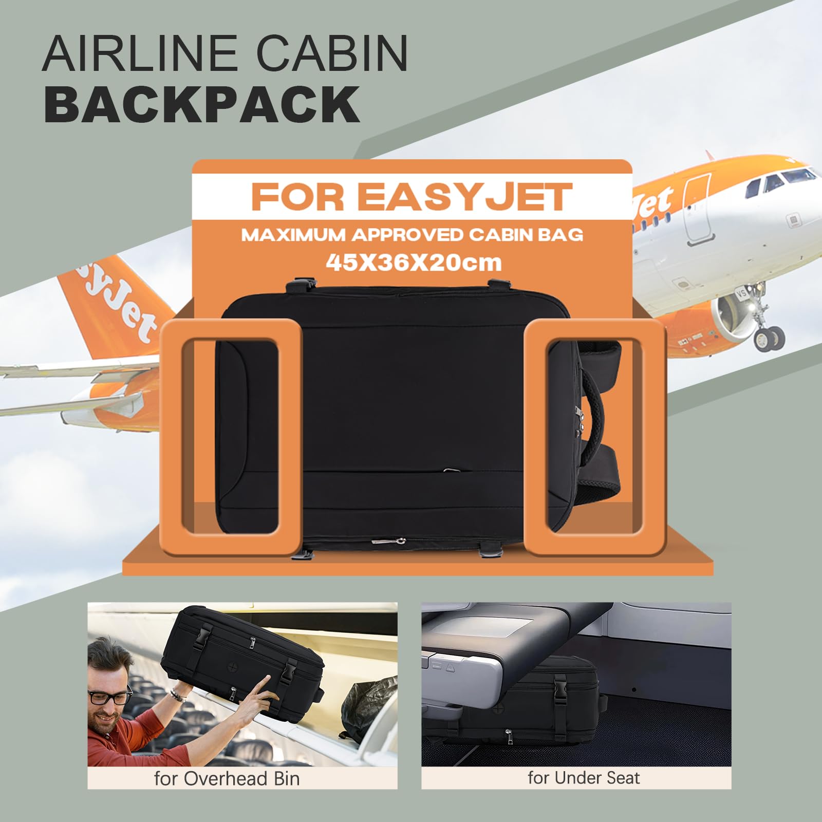 for Easyjet Cabin Bag 45x36x20, Travel Backpack with TSA Approved Clear Bag, Carry-ons Cabin Backpack for Travelling Underseat Cabin Bag Laptop Backpacks Luggage Set