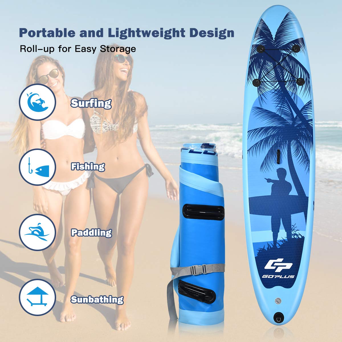 COSTWAY 9.7FT/11FT Inflatable Stand Up Paddle Board, 16cm Thick SUP with Accessories, Carry Bag, Adjustable Paddle, Hand Pump, Bottom Fin, Ankle Leash, Non-Slip Deck, for All Levels