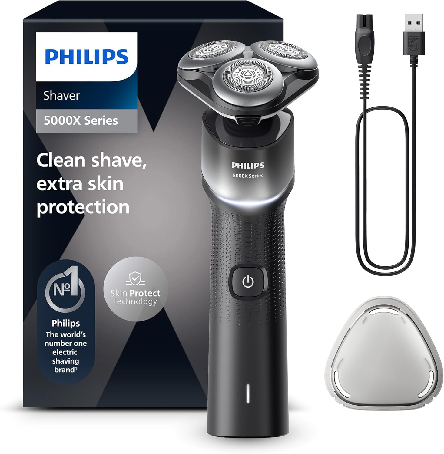 Philips Shaver 5000X Series, Wet and Dry Electric Shaver, Razor with SkinProtect Technology, 360 Flexing Head, 1 h Charging/5 min. Quick Charge, P-Cap Silver, Model X5004/00
