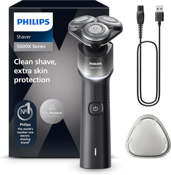 Philips Shaver 5000X Series, Wet and Dry Electric Shaver, Razor with SkinProtect Technology, 360 Flexing Head, 1 h Charging/5 min. Quick Charge, P-Cap Silver, Model X5004/00