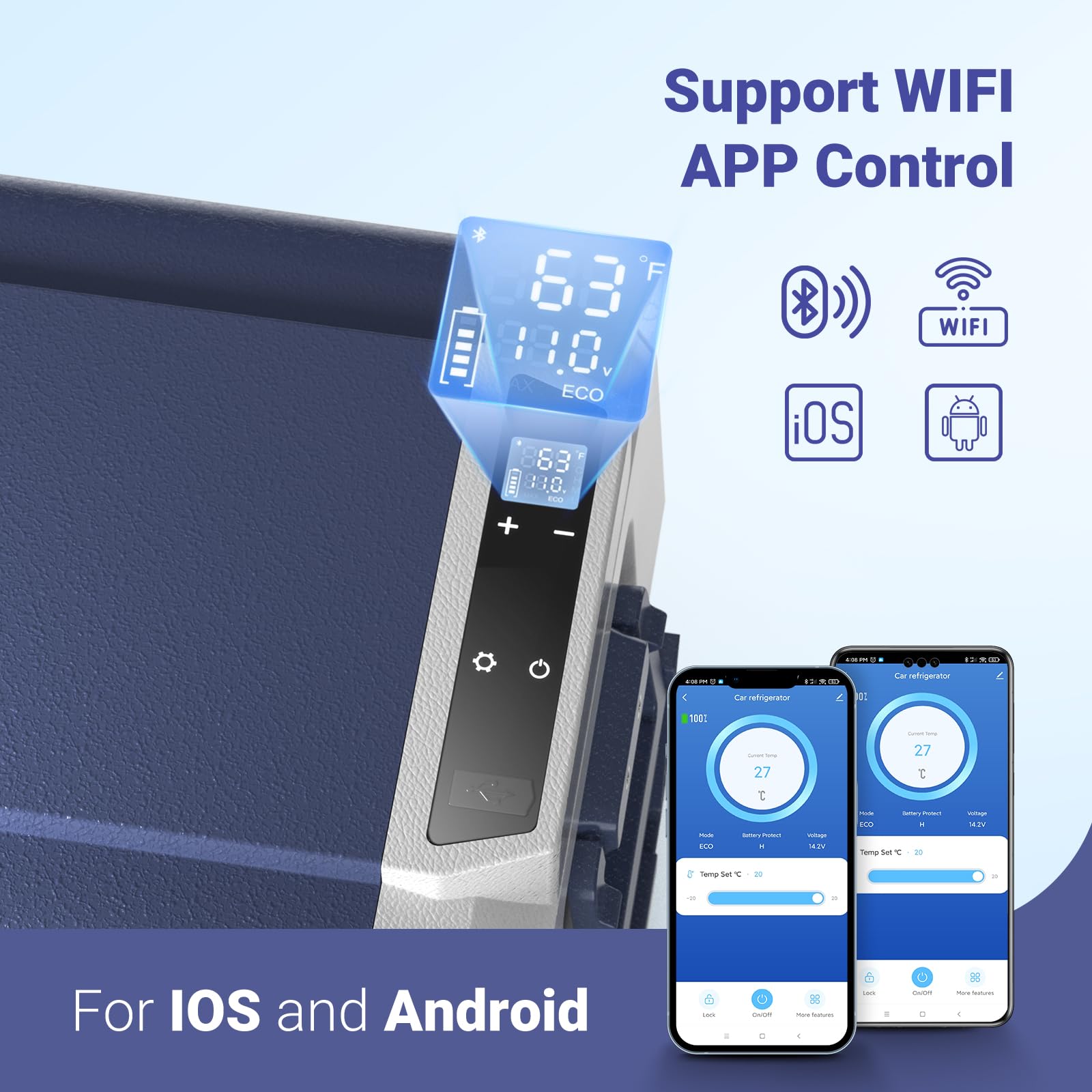 AAOBOSI Compressor Camping Fridge 95L, Car Fridge Dual Zone with 12/24V DC and 100-240V AC, -20°C to 20°C Portable Freezer for Car, Campervan, Lorry, Truck, Boat