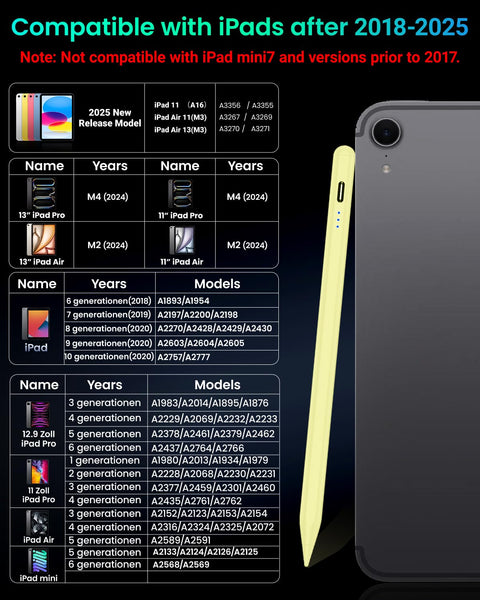 Variglas Pencil for iPad - 2018-2025 15 Minutes Fast Charging, Palm Rejection,Tilt Sensitivity, Stylus Pen Compatible with iPad Pro 11"/12.9"/13", 11/10/9/8/7/6th Gen, Air 3-6, Mini 5/6