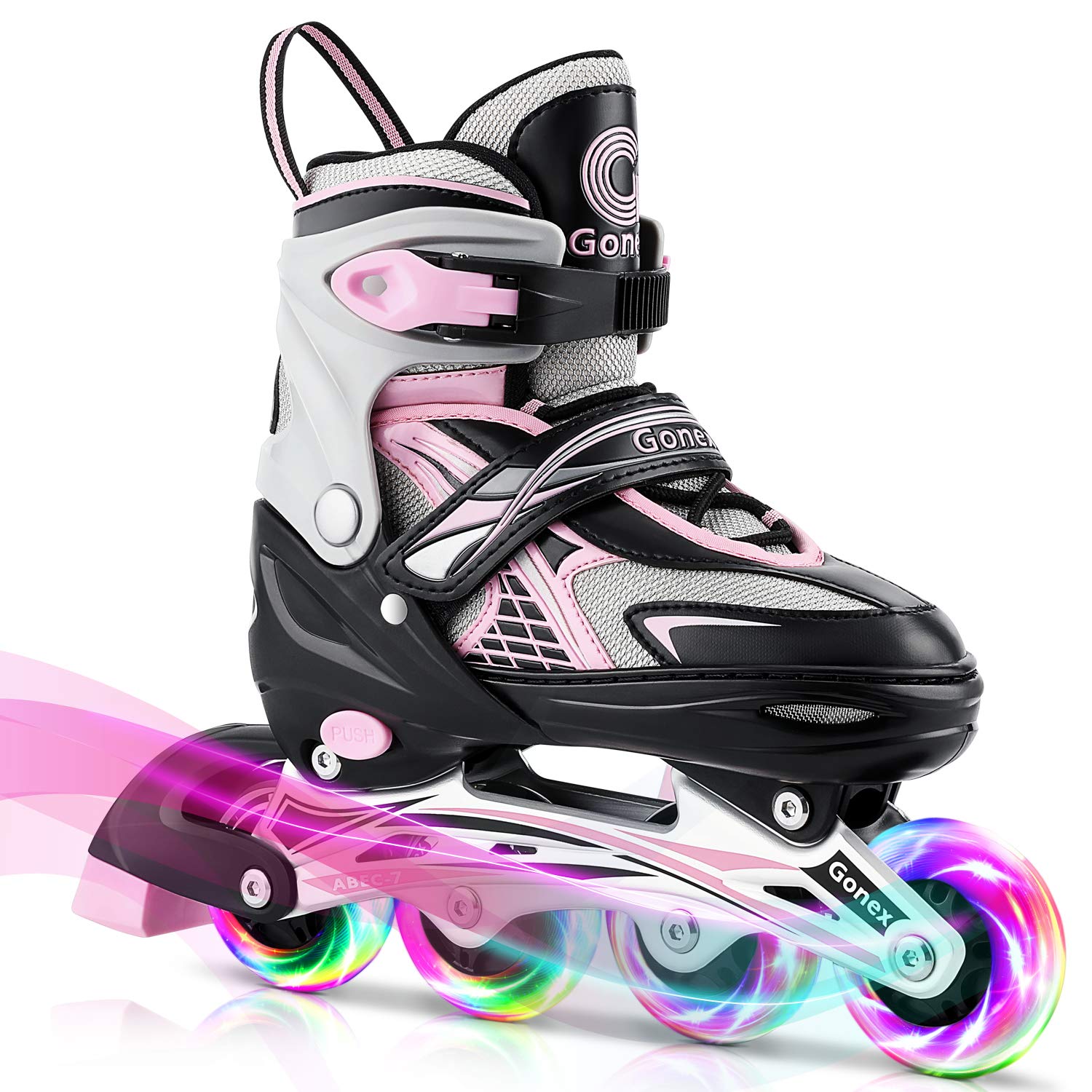 Gonex Children?s Inline Skates, Adjustable Inline Skates for Boys and Girls, EU 31-42, Pink, S