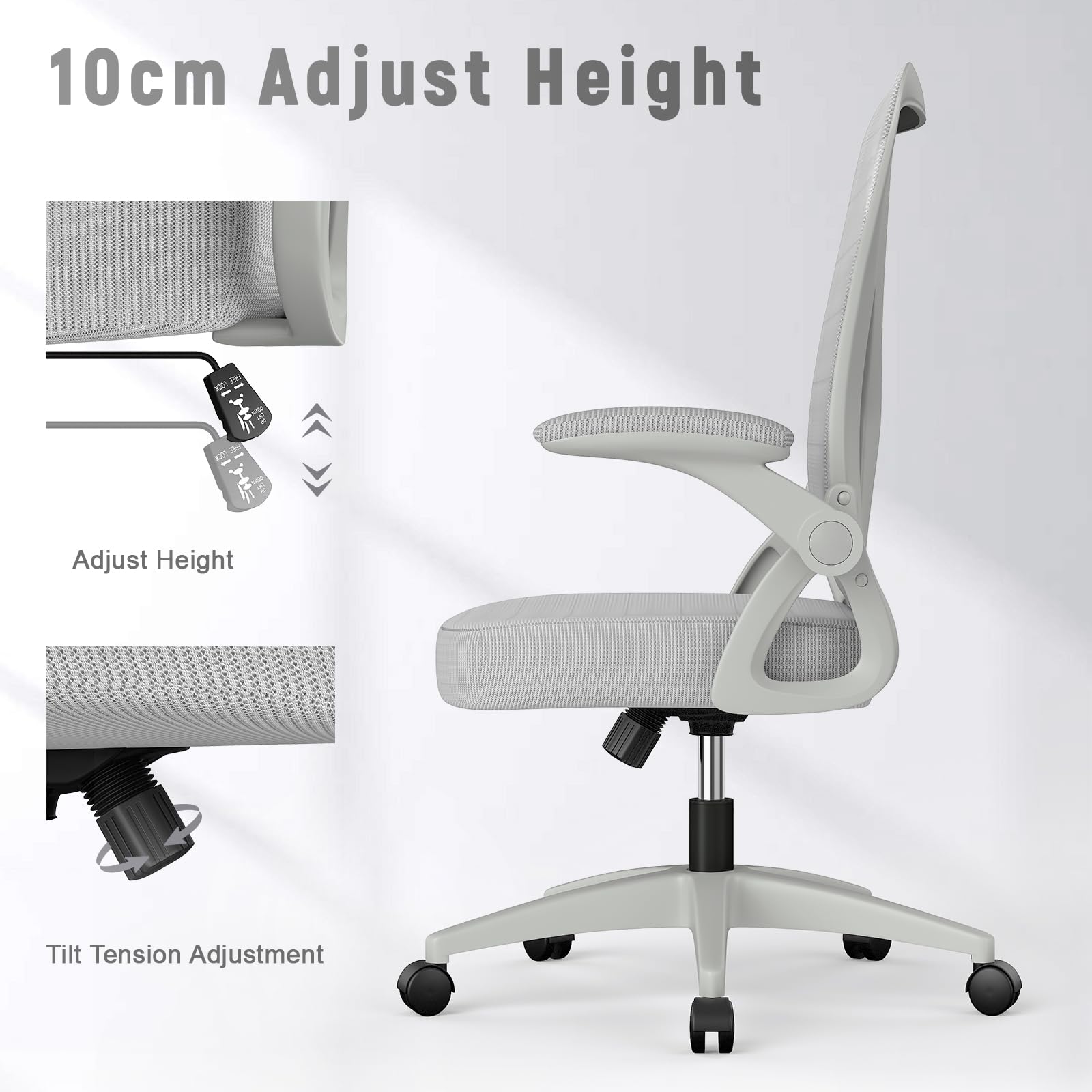 naspaluro Office Chair Ergonomic Desk with 90° Flip-up Armrest Lumbar Support, Height Adjustable Chair, Executive Swivel Computer Padded Seat Cushion for Home/Office
