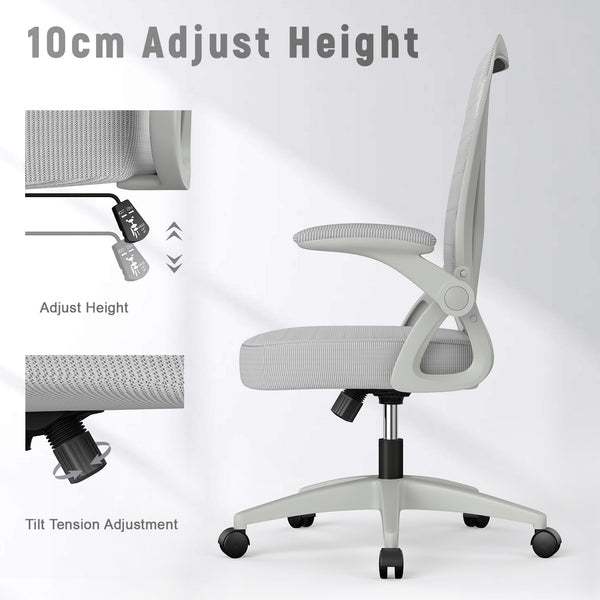 naspaluro Office Chair Ergonomic Desk with 90° Flip-up Armrest Lumbar Support, Height Adjustable Chair, Executive Swivel Computer Padded Seat Cushion for Home/Office