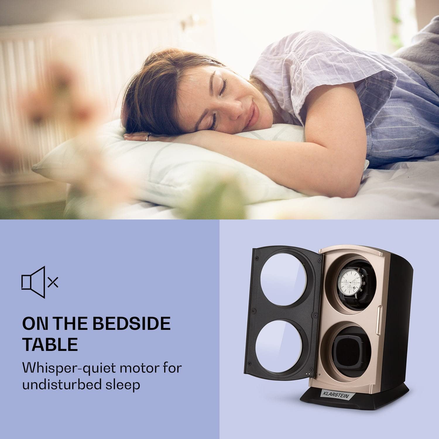 KLARSTEIN St. Gallen Premium - Automatic Watch Winder, Rotator, Holder, Case for 2 Watches, 4 Speeds, Right-Left Running