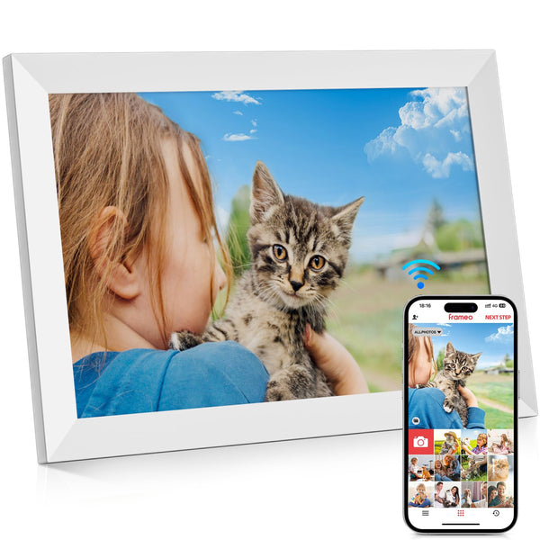10.1 Inch WiFi Digital Photo Frame Built in 32GB Memory, 1280x800 IPS LCD Touchscreen, Auto-Rotate and Audio, Quick and Easy Share Photos or Videos via the Frameo App, the Best Choice for Gifting