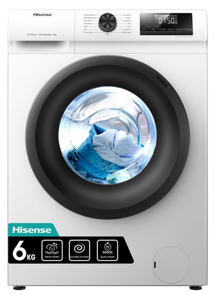 Hisense 3 Series WFQA9014EVJM Freestanding 9 KG Front Load Washing Durable Inverter Machine Steam Wash Quick Wash 15 Washing Programs 1400 RPM White- Energy Rating A
