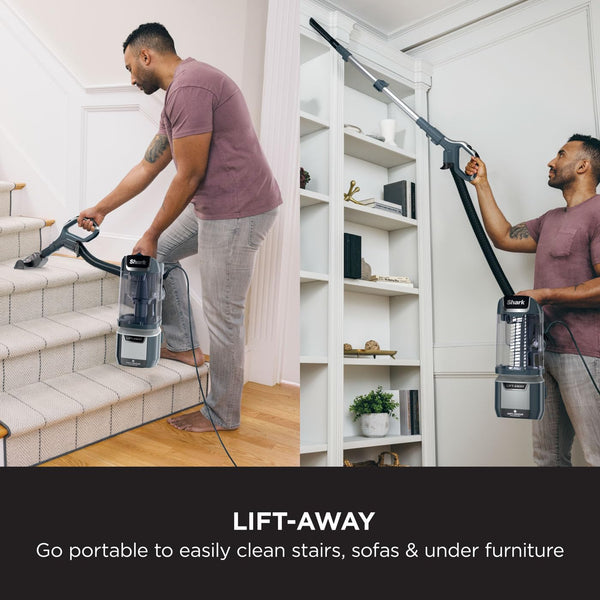 Shark Corded Upright Vacuum Cleaner 1.1L with Anti Hair Wrap Technology, LED Headlights, Lift-Away, Anti-Allergen, 8m Cord, 750W, 2 Attachments, Royal Grey, NZ691UK