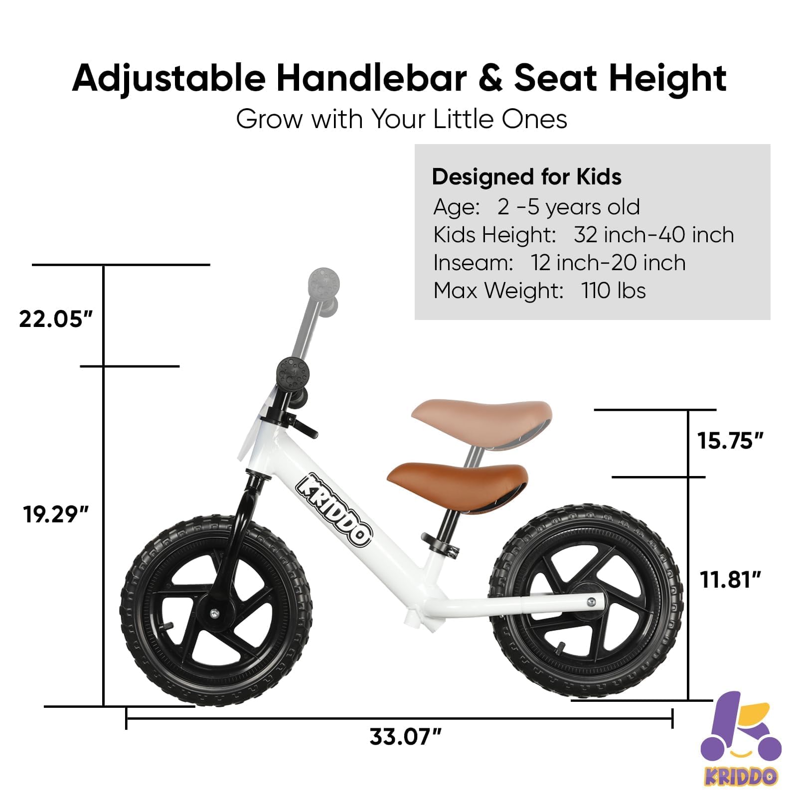 KRIDDO Toddler Balance Bike 2 Year Old, Age 18 Months to 5 Years Old, 12 Inch Push Bicycle with Customize Plate (3 Sets of Stickers Included), Gift Bike for 2-3 Boys Girls, Blue