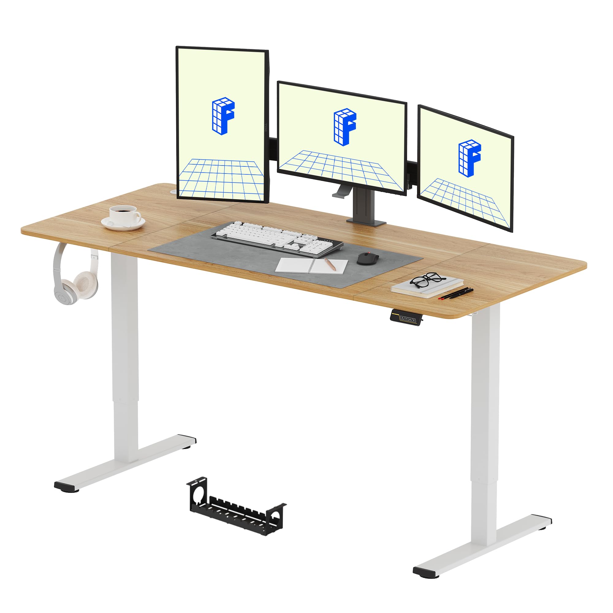 FLEXISPOT ONE PIECE Electric Standing Desk Height Adjustable Sit Stand Up Desk for Home Office with Memory Smart Pannel (100 * 60cm Black Frame+ Black Desktop)