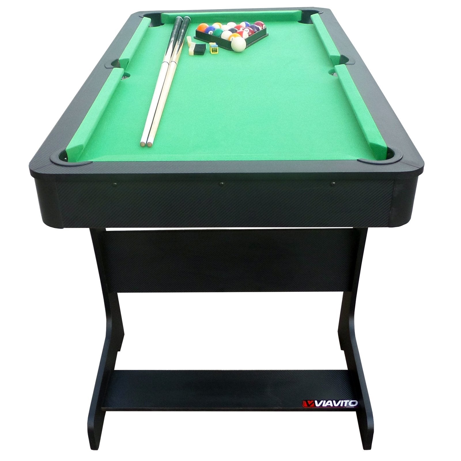 VIAVITO PT100X Folding Pool Billiards Table with Accessories, Space Saving Steady Portable Family Leisure Game Table Set for Kids & Adults w/Cues, Balls, Chalk, Triangle & Brush