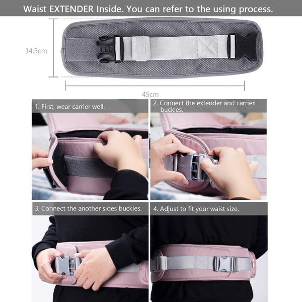 Bebamour Baby Carrier Newborn to Toddler Baby Carrier Hipseat 0-36Months with Head Hood, 3 PCS Teething Pads, Waist Extender, Grey