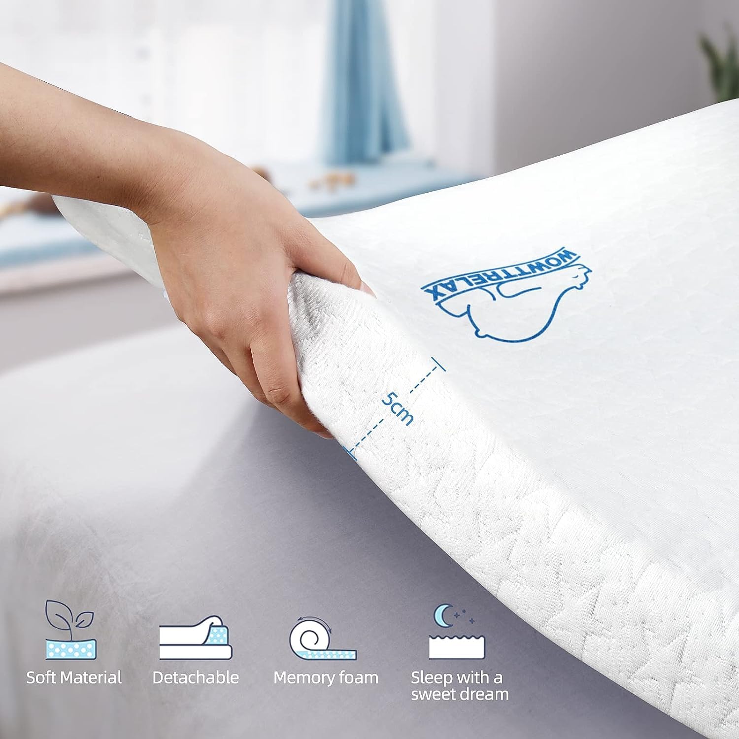 WOWTTRELAX Dual-Layer 2 Inch Memory Foam Mattress Topper, King Size with Anti-Mite & Breathable Knitting Cover, Cooling Mattress Topper for Back Pain (150x200x5cm)