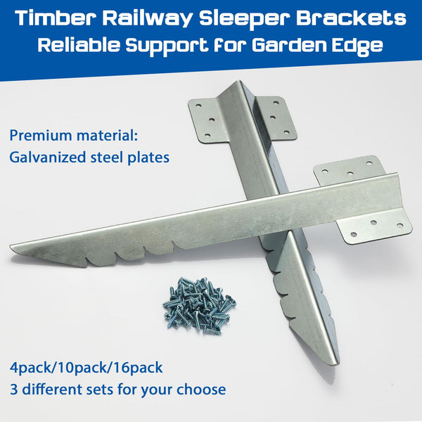 AMLOOPH Railway Sleeper Brackets, 10 Pack Metal Railway Sleepers Stakes For Gardens, Heavy Duty Garden Timber Railway Sleeper Brackets And Fixings For