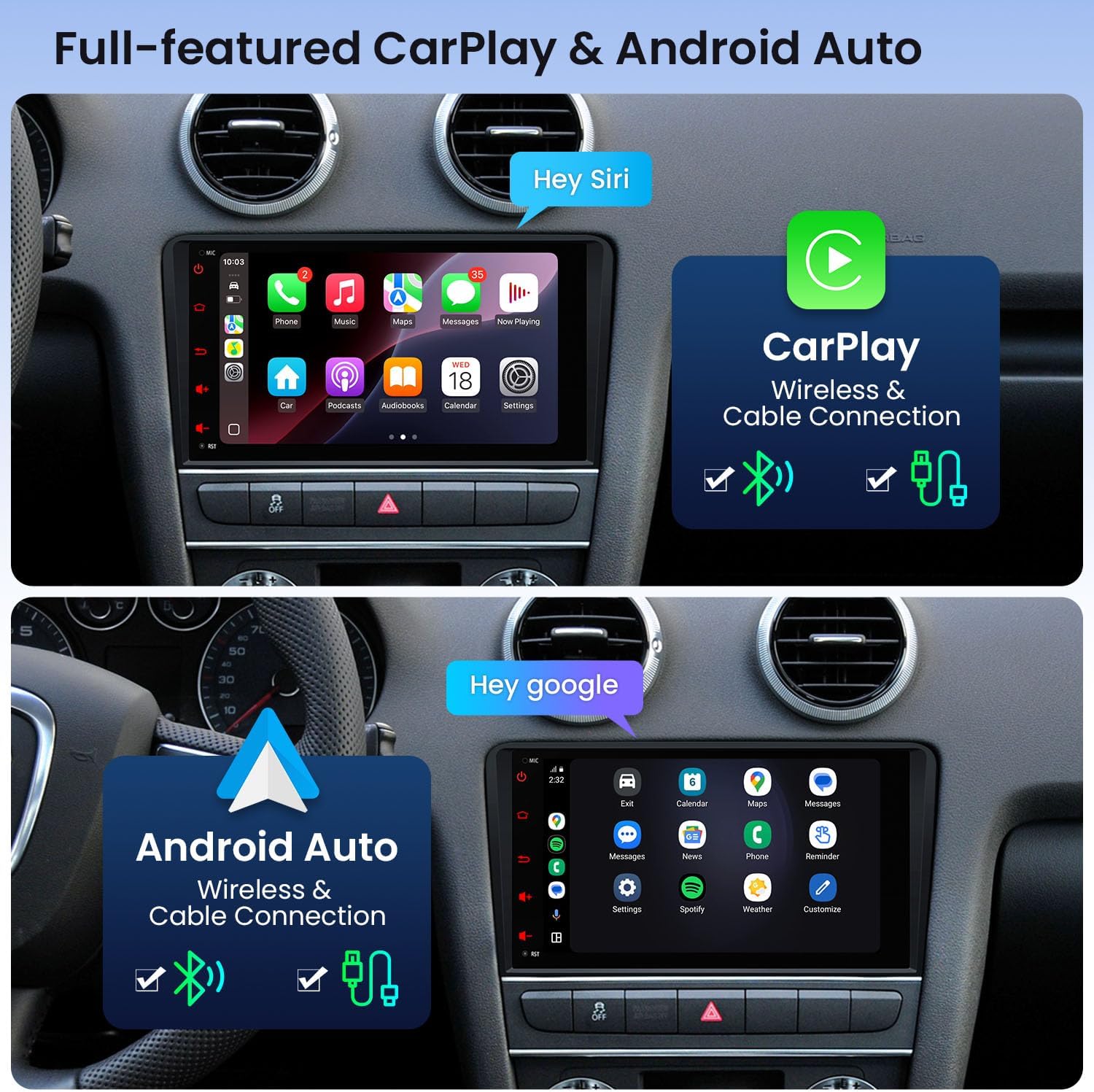 XTRONS 8" Android Car Stereo 4+64GB Radio Player for Audi A3 8P S3 8P RS3 Sportback, Built-in IPS Screen DSP 4G Wireless CarAuto Play GPS Navigation Bluetooth WiFi Cooling System, Optional DAB+