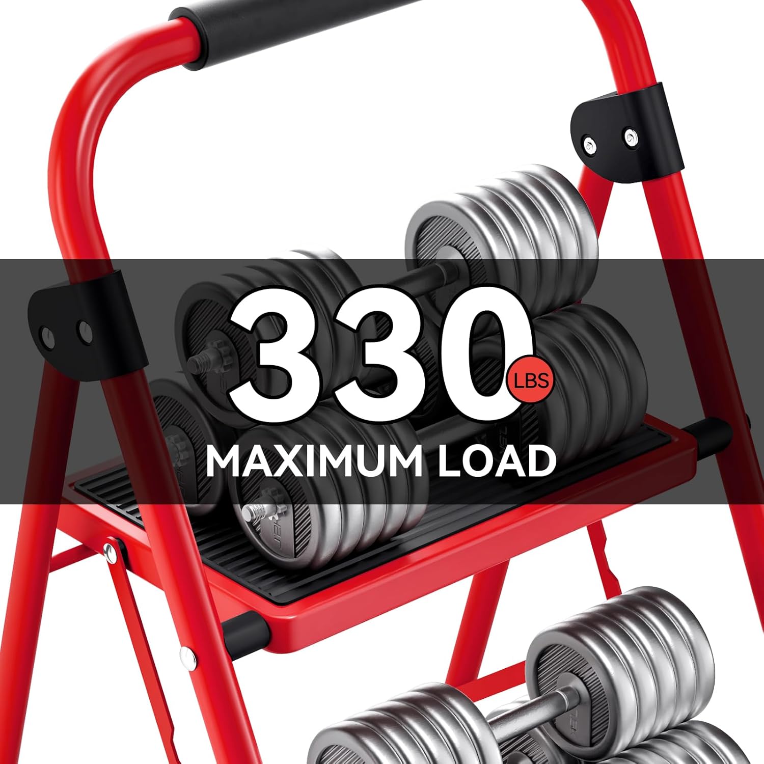 KINGRACK Folding 3-Step Ladder with Non-Slip Pedals, Sturdy Steel, Lightweight & Portable, Red