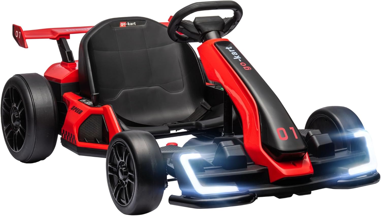 HOMCOM 24V Electric Go Kart for Kids, Ride On Racing Kart with Adjustable Seat, Battery Powered Drifting Ride On Car with Music, Light, Slow Start, Button Start, Horn, for 6-12 Years, Red