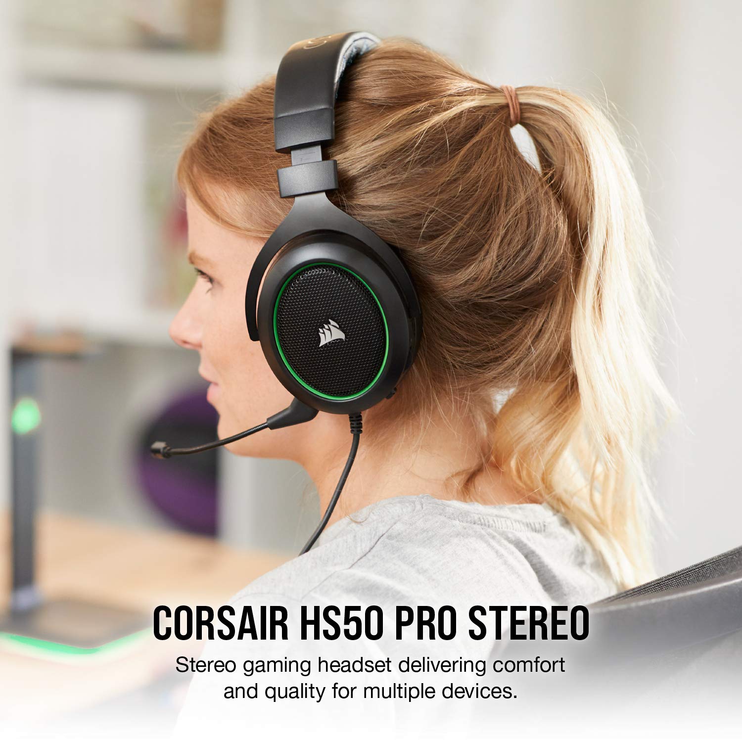 CORSAIR HS55 SURROUND Lightweight Multiplatform Wired Gaming Headset – Dolby 7.1 Surround Sound – iCUE Compatible – PC, Mac, PS5, PS4, Xbox, Nintendo Switch, Mobile – Carbon