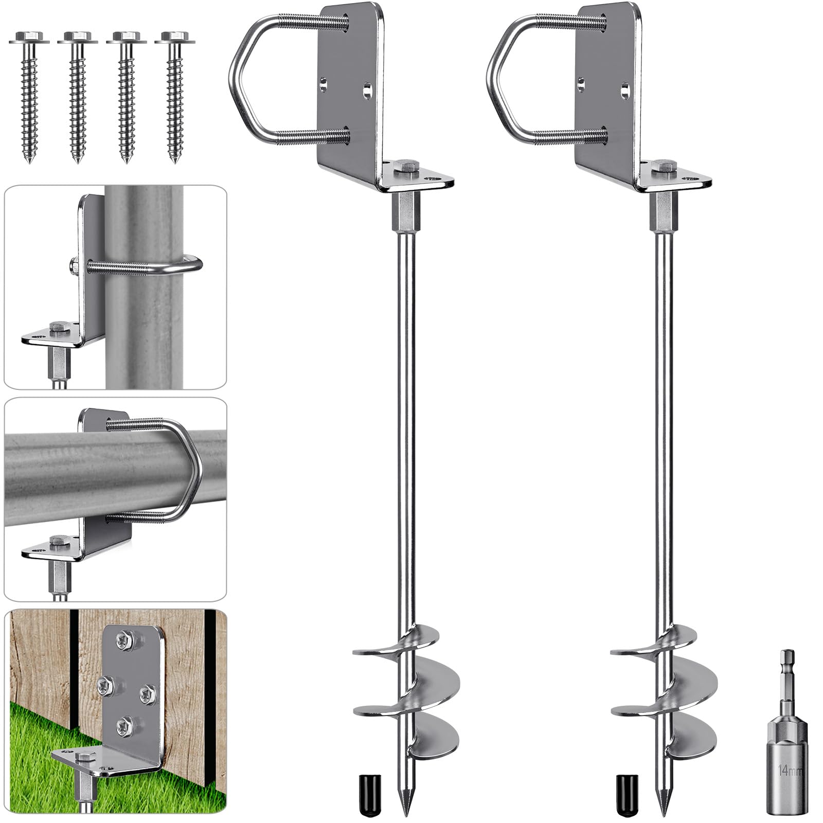 Insaga Tent Peg, 81cm Heavy Duty Ground Anchor Large Metal Earth Sand Stake Spiral Blade Screw in Trampolines Spike for Swing