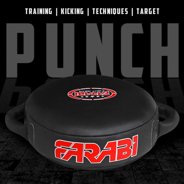 Farabi Sports Round Boxing Pad 100% Genuine Leather Punching Mitts Kick Pad Black Boxing Mitts MMA Muay Thai Taekwondo Kickboxing Training Strike