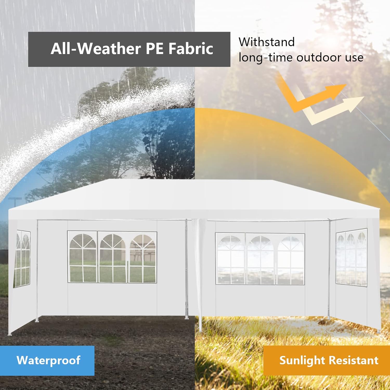 COSTWAY Garden Gazebo with Carry Bag and 4 Side Walls, Outdoor Camping Tent Canopy Wedding Party Events Marquee Shelter, 3 x 6m