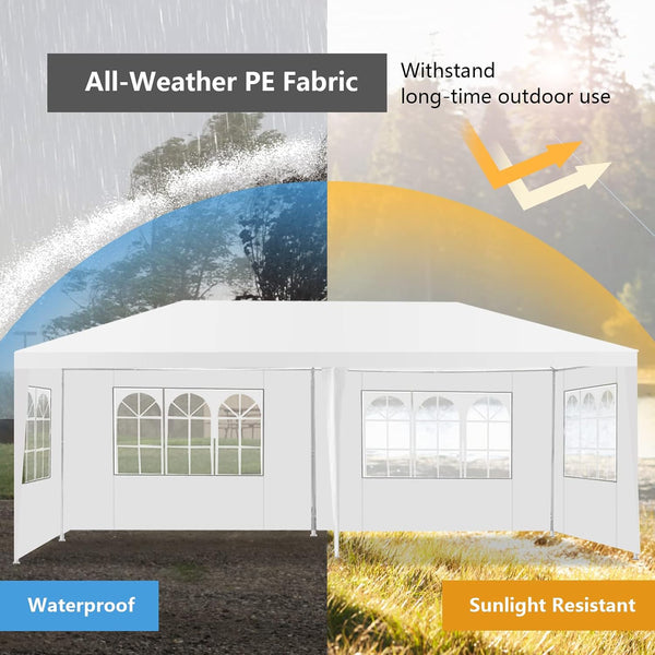 COSTWAY Garden Gazebo with Carry Bag and 4 Side Walls, Outdoor Camping Tent Canopy Wedding Party Events Marquee Shelter, 3 x 6m