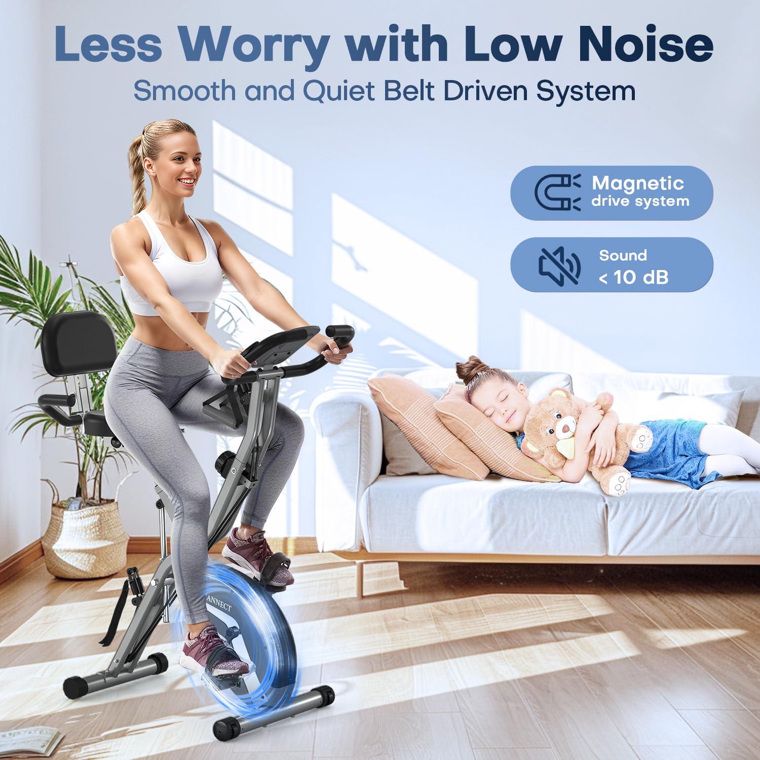 2025 New Exercise Bike Foldable with 16 Levels Magnetic Resistance, Folding Cycling Bike with LCD Display & Heart Rate Sensor, Oversized Saddle with Backrest, Foldable Fitness Bicycle For Home Gym
