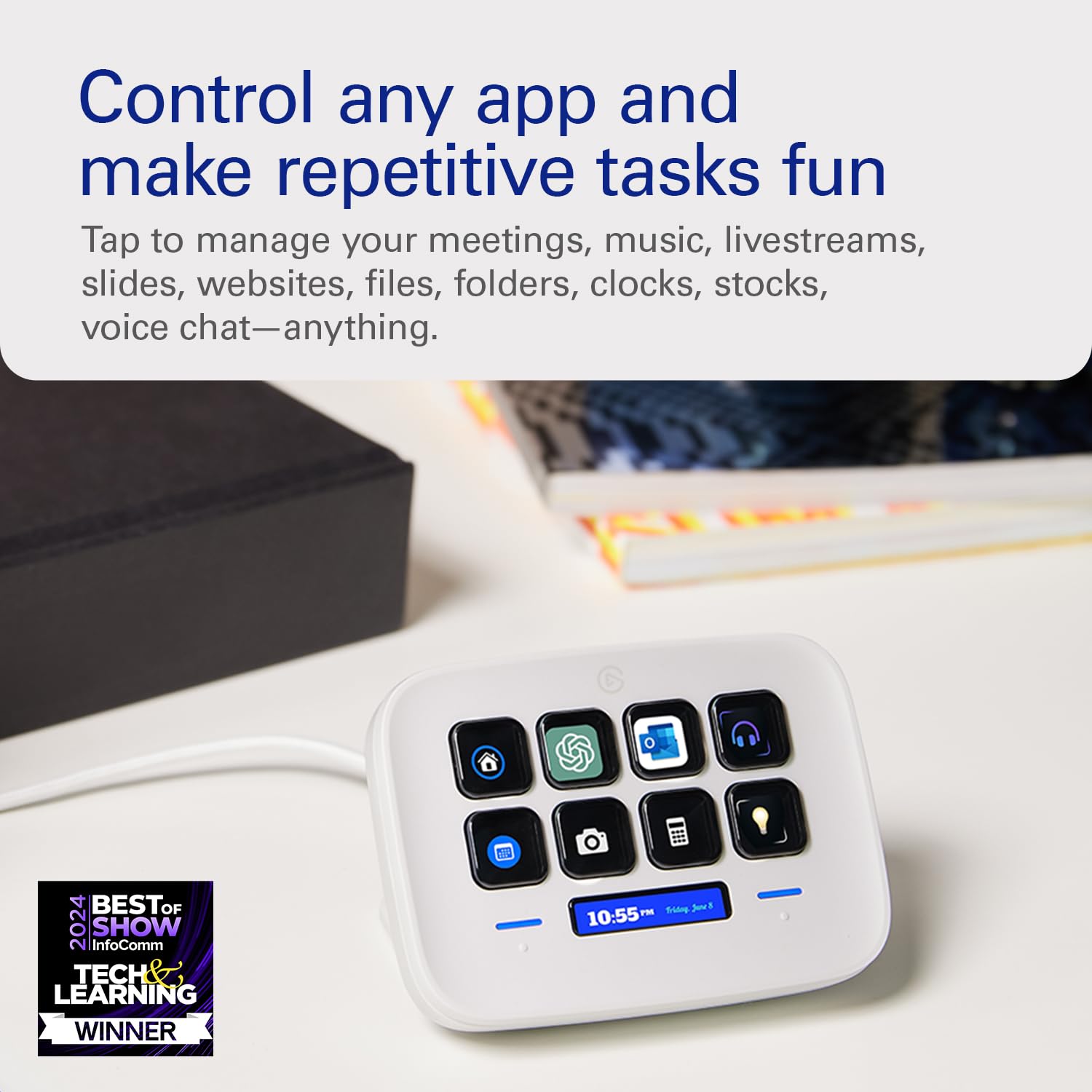 Elgato Stream Deck Neo – 8 Customizable Keys, 2 Touch Points, Speed Through Tasks & Workflows - Control Word, Excel, PowerPoint, Teams, Zoom, Spotify and more, Drag-’n-Drop Setup - Works with Mac & PC