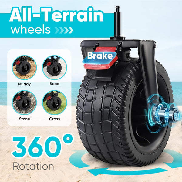 Sekey 400L Folding Beach Trolley, 440lbs Weight Capacity Heavy Duty Collapsible Festival Wagon Cart with Big All-Terrain Wide Wheels & Drink Holders, Foldable Outdoor Wagon for Garden Camping, Black