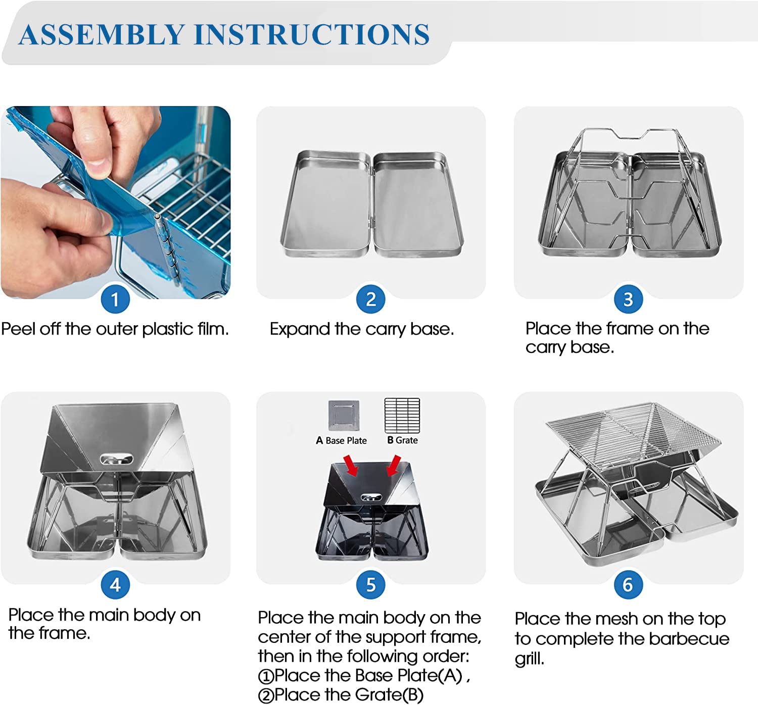 KAHEIGN Stainless Steel Fire Pit, Foldable BBQ Grill Rack Portable Campfire Pit Liftable Wood Burning Charcoal Grill for Camping Picnic Patio Backyard