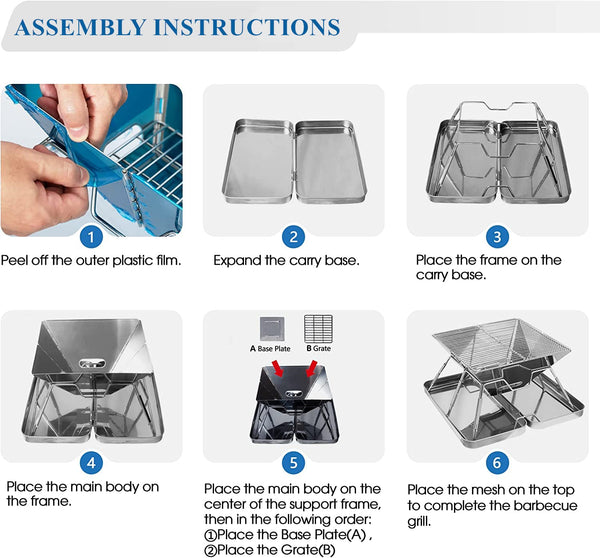 KAHEIGN Stainless Steel Fire Pit, Foldable BBQ Grill Rack Portable Campfire Pit Liftable Wood Burning Charcoal Grill for Camping Picnic Patio Backyard