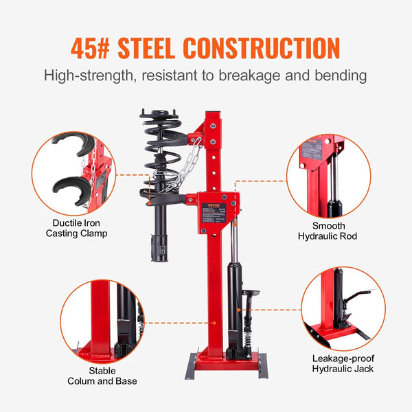 VEVOR Strut Spring Compressor, 4.5 Ton/9920 LBS Hydraulic Jack Capacity, 1 Ton Rated Compression Force, Auto Strut Coil Spring Compressor Tool, Hydraulic Spring Compressor for Strut Spring Removing