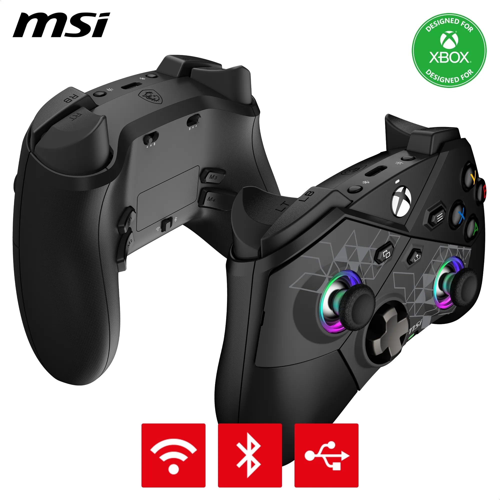 MSI FORCE GC20 V2 WHITE Wired PC Gamepad Controller - Interchangeable D-Pad Covers, Dual Vibration Motors, USB 2.0 - Wired