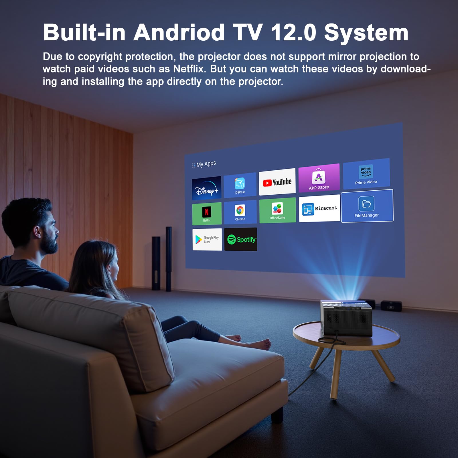 [360°Adjustable Stand] Mini Projector with WiFi and Bluetooth: Electric Focus & Auto Keystone 1080p Supported, 15000L,Phone Projector - 2025 Upgraded Visulapex Portable Home Theater