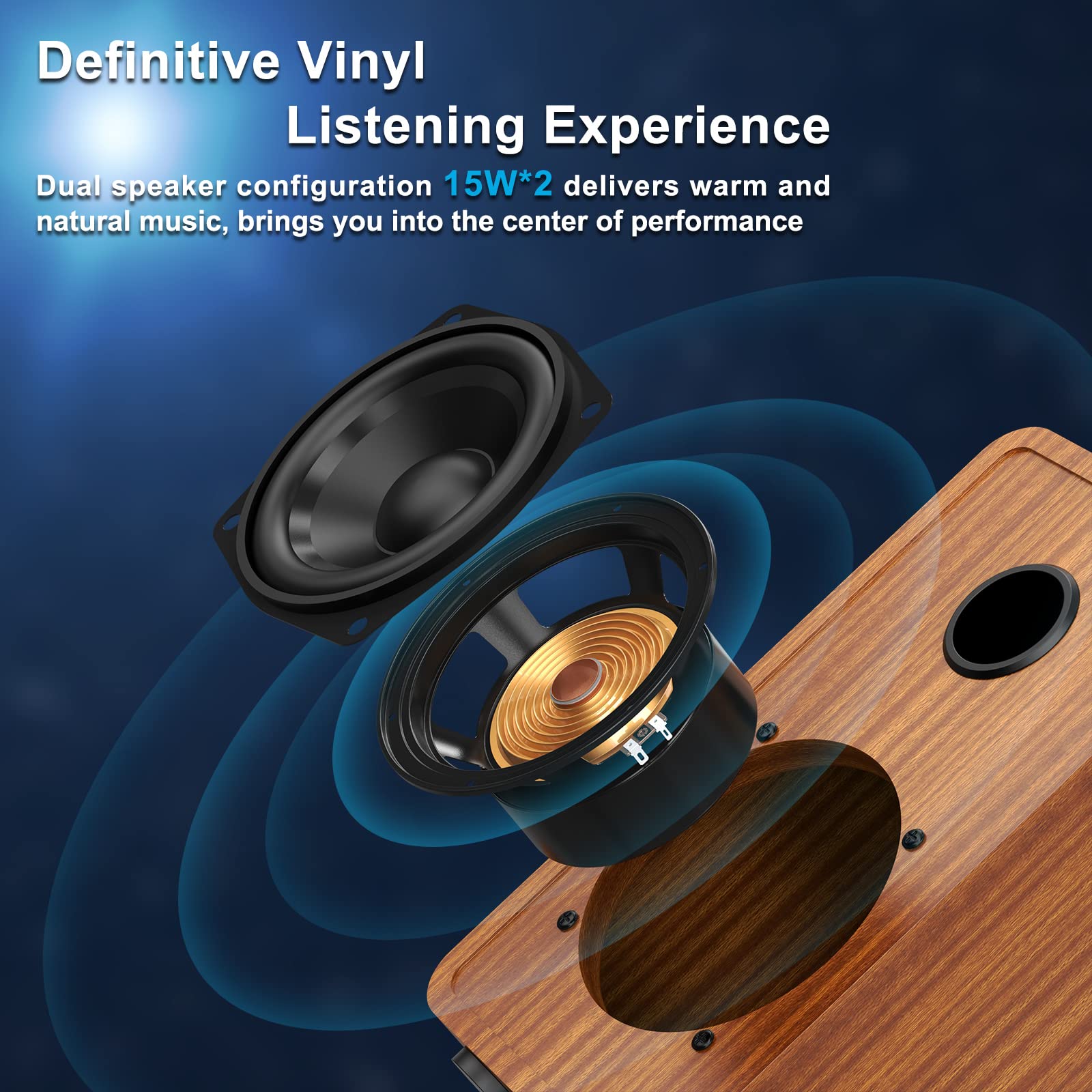Retro Vinyl Record Player Bluetooth Desktop Phonograph Belt-Drive Turntable with External Speakers,Dual Stereo Speakers LP Players AUX Headphone Input RCA Out, 3 Speeds 3 Sizes Wood Brown