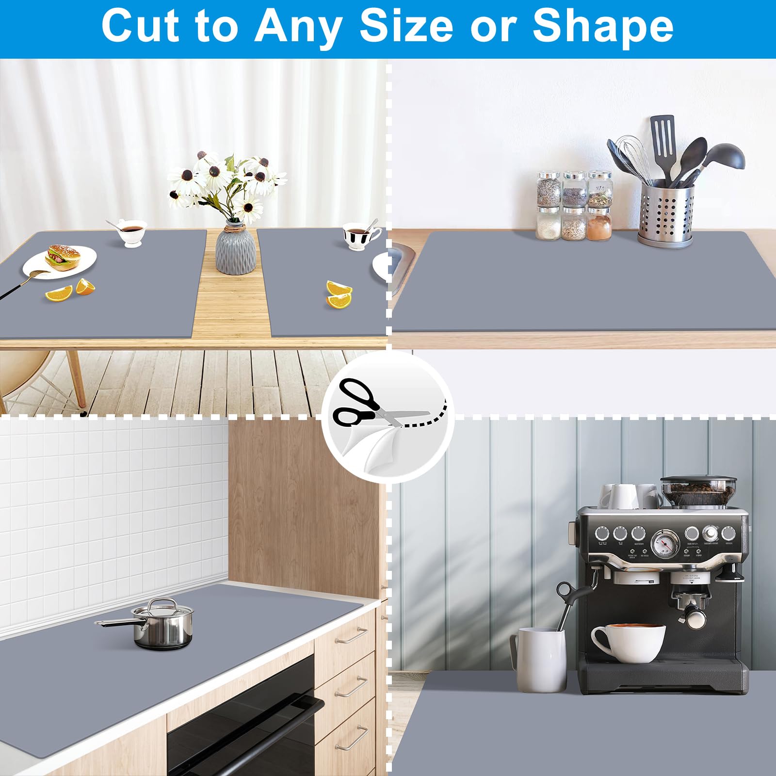 AECHY Silicone Mats for Worktops 200x50x0.2cm, Heat Resistant Mat Waterproof Kitchen Worktop Protector, Extra Large Silicone mat, Nonstick Craft Mat